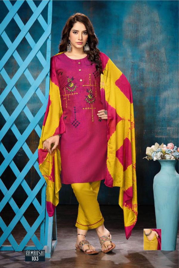 Trendy Kamakshi Festive Wear Rayon  Kurti Pant And Dupatta